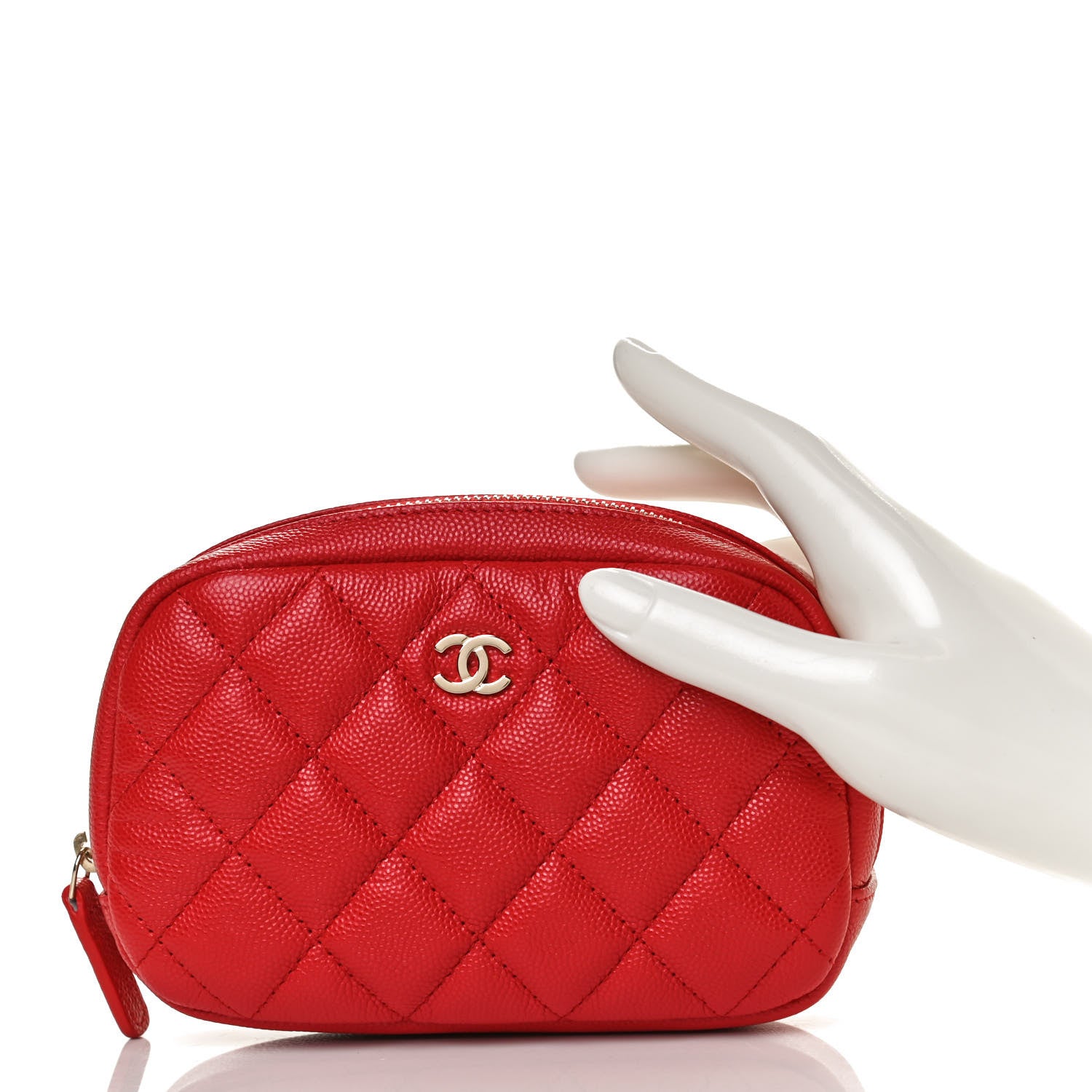 Chanel Caviar Quilted Small Curvy Pouch Cosmetic Case Red 2 of 12