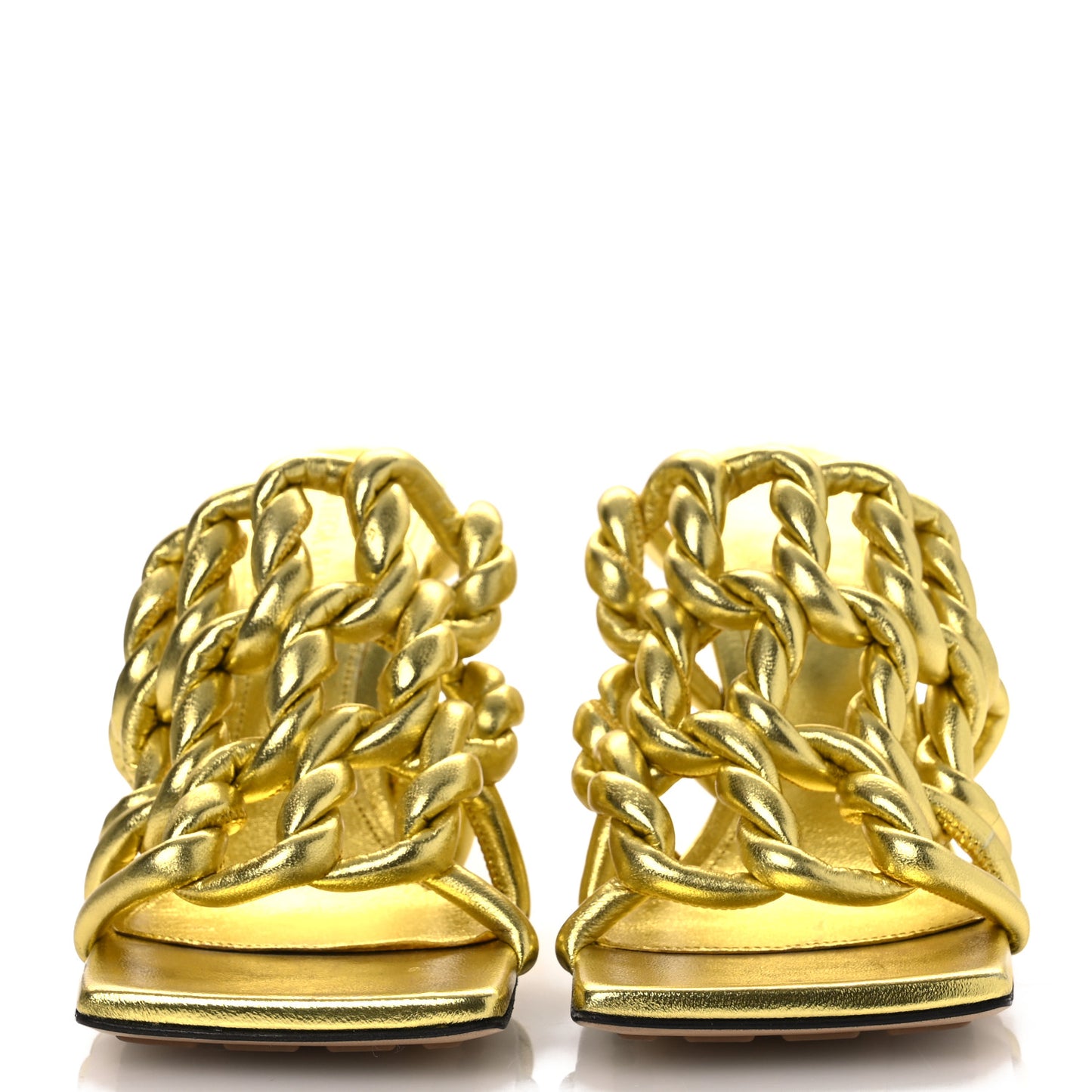 Metallic Nappa Reflection Weave Stretch Mules Sandals 37.5 Gold