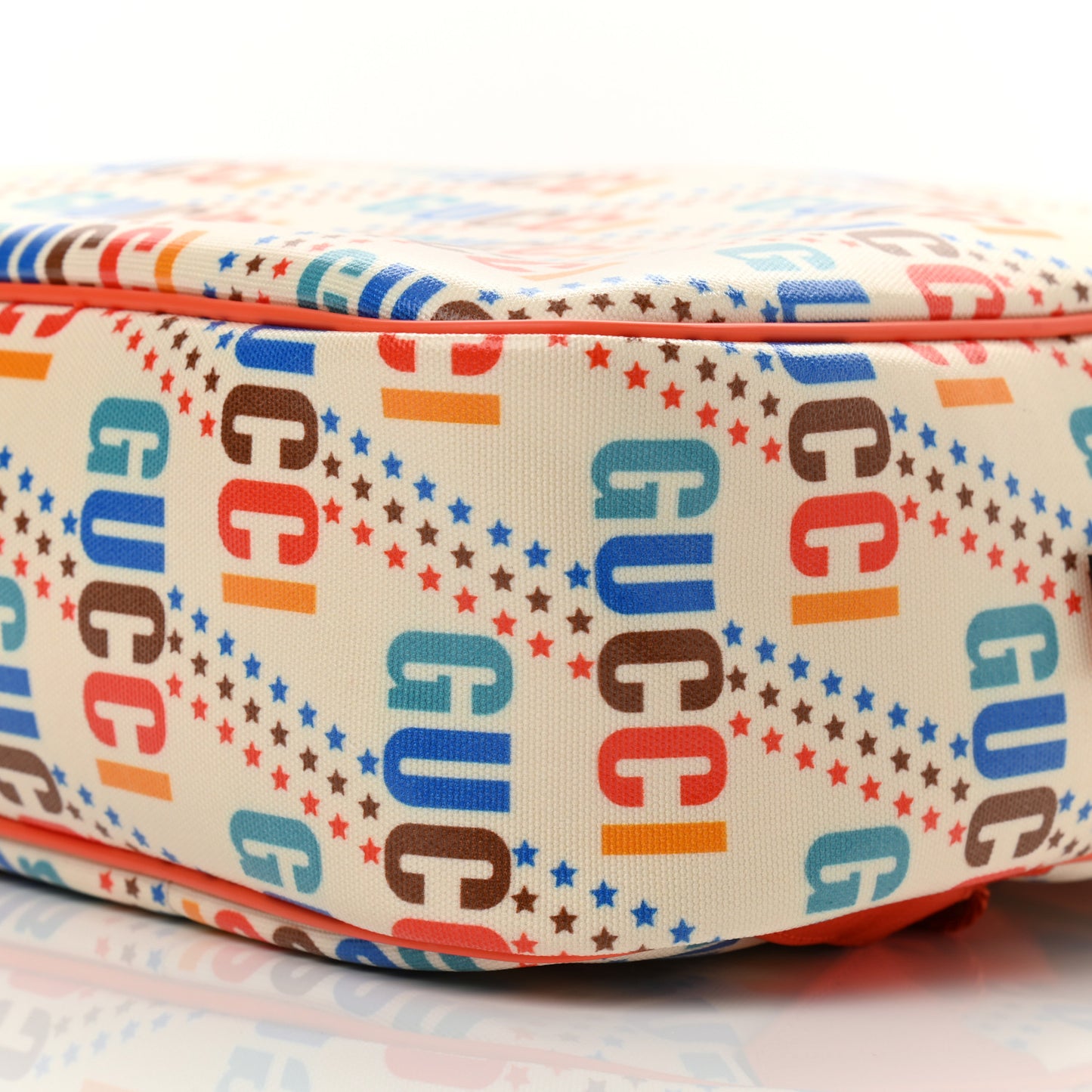 Coated Canvas Logo Star Print Childrens Dome Backpack Beige Multicolor Vibrant Orange
