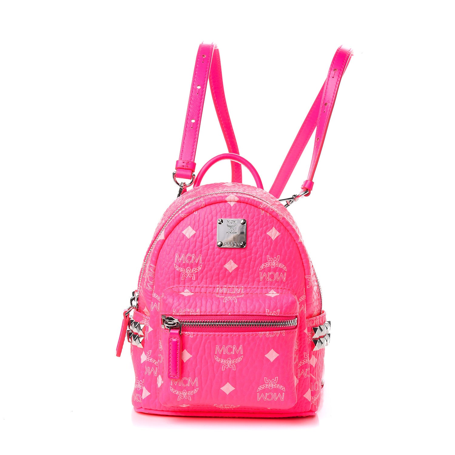 MCM Visetos Side Stud X-Mini Stark Bebe Boo Backpack Neon Pink 1 of 9