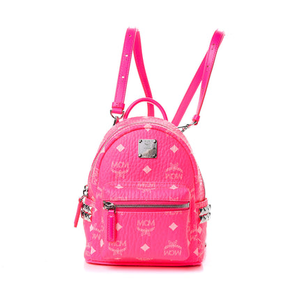 MCM Visetos Side Stud X-Mini Stark Bebe Boo Backpack Neon Pink 1 of 9