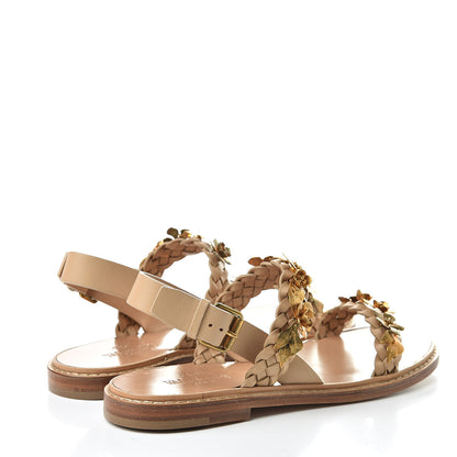 Valentino Garavani Nappa Flower Braid Flat Sandals 37.5 Naturale 4 of 10