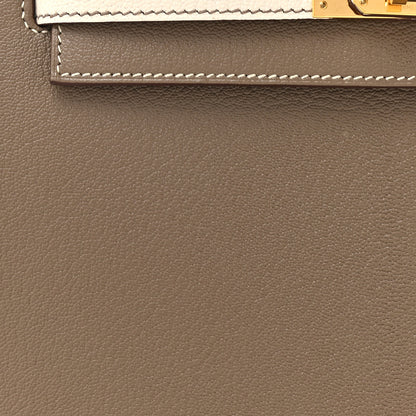 Hermes Chevre Mysore Horseshoe Kelly Sellier 25 Gris Asphalte Craie 8 of 12