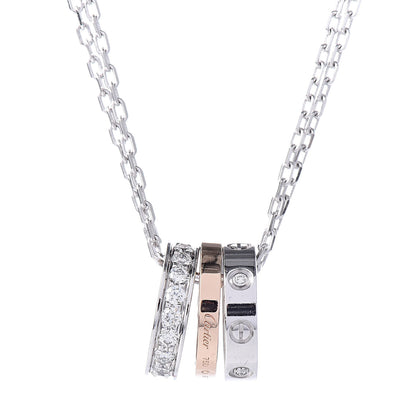 Cartier 18K White Pink Gold Diamond Three Ring LOVE Pendant Necklace 4 of 7