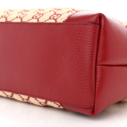 Gucci Straw Jacquard Dollar Calfskin GG Monogram Medium Ophidia Shopping Tote Natural New Cherry Red 10 of 11