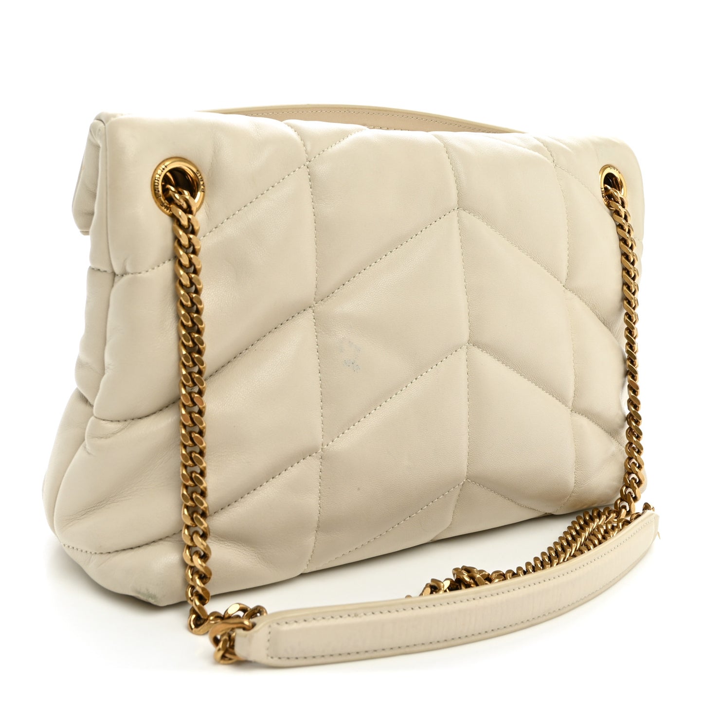 Lambskin Quilted Small Loulou Puffer Monogram Chain Satchel Crema Soft