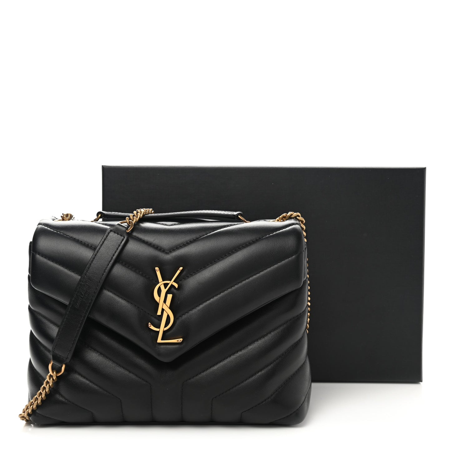 Calfskin Y Quilted Monogram Small Loulou Chain Satchel Black