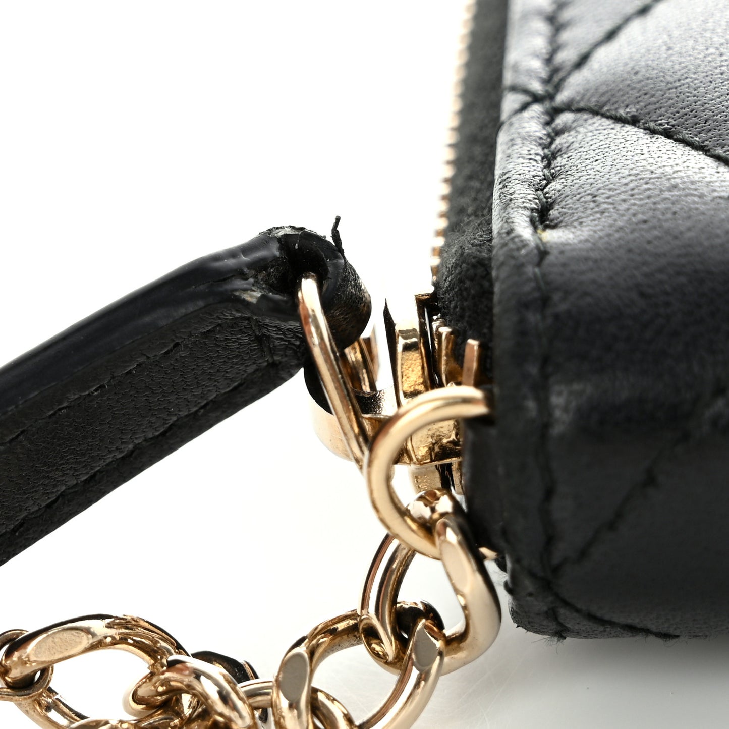 Lambskin Zip Around Large Gusset Wallet With Pearl Chain Black