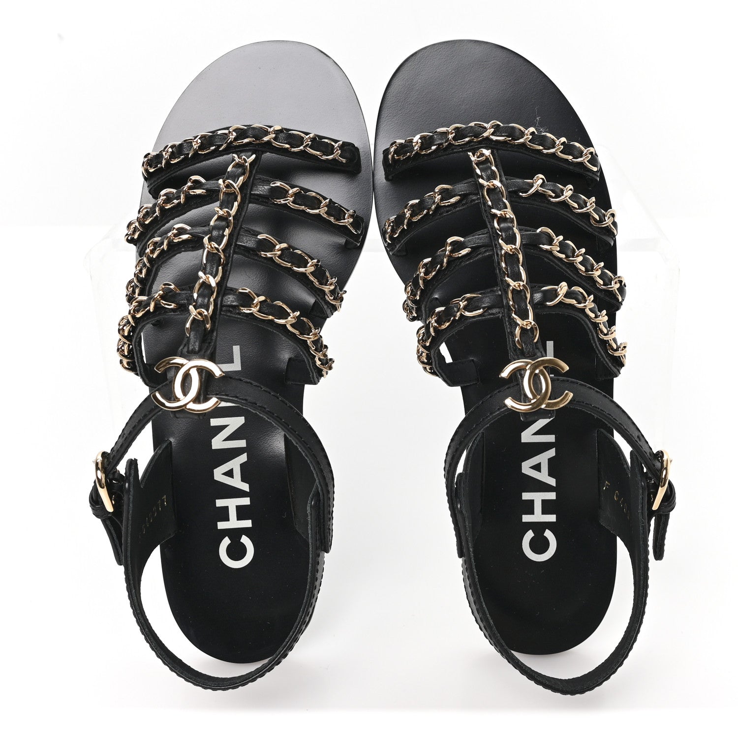 Chanel Calfskin Multi Chain CC Sandals 37 Black 36 Black 2 of 10