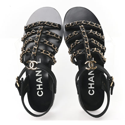 Chanel Calfskin Multi Chain CC Sandals 37 Black 36 Black 2 of 10