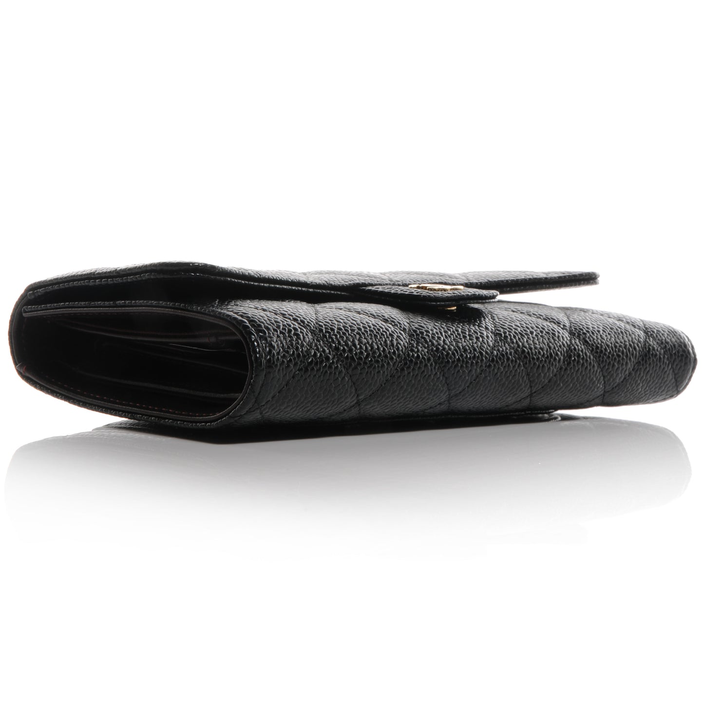 Caviar Quilted Long Flap Wallet Black