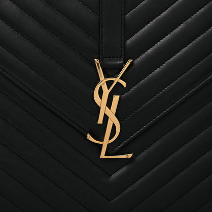Saint Laurent Smooth Calfskin Matelasse Chevron Large Monogram Satchel Black 14 of 23