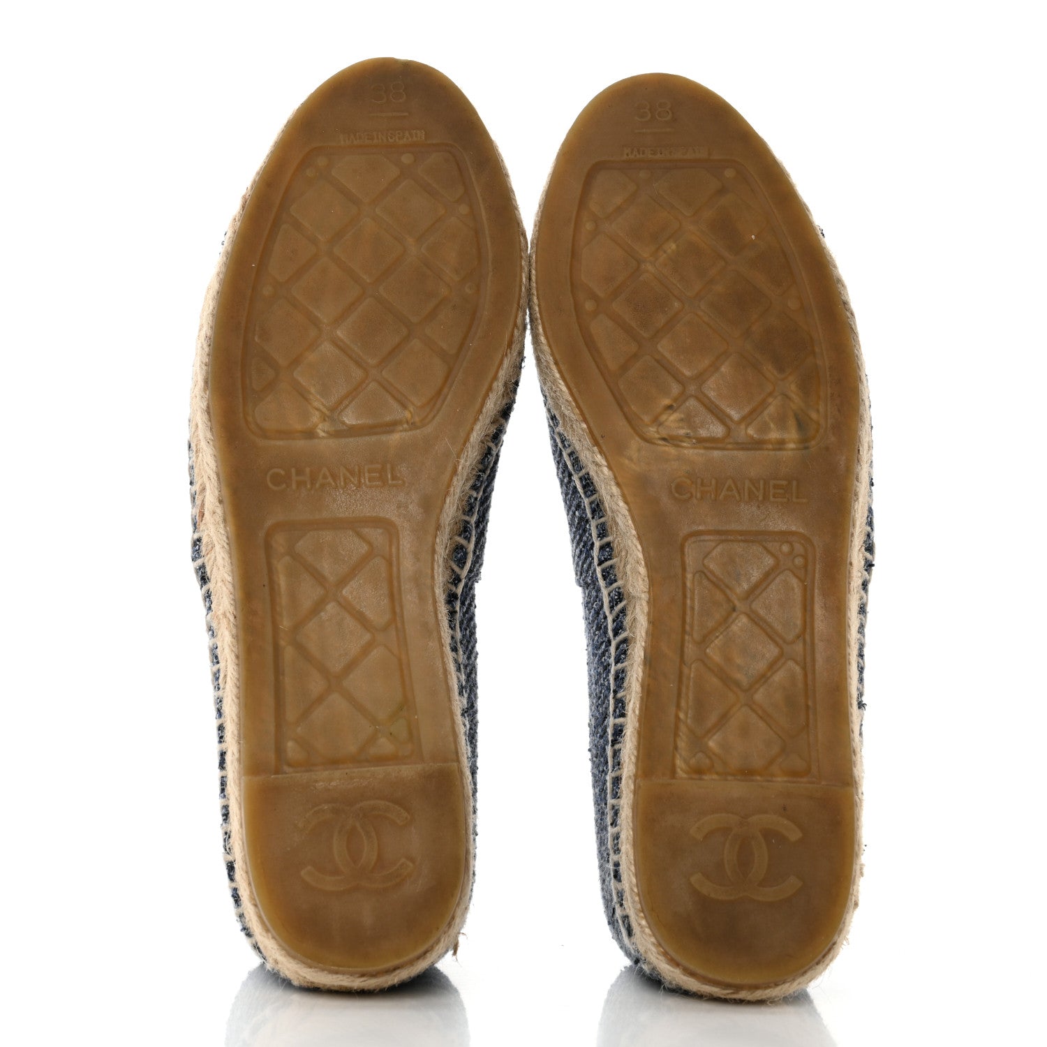 Chanel Cotton Tweed CC Espadrilles 38 Blue Ecru Black 5 of 9