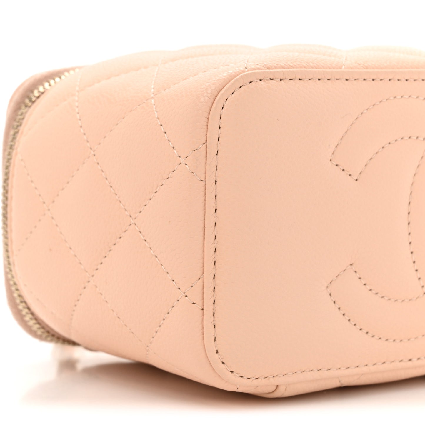 Caviar Quilted Small Vanity Case With Chain Light Beige
