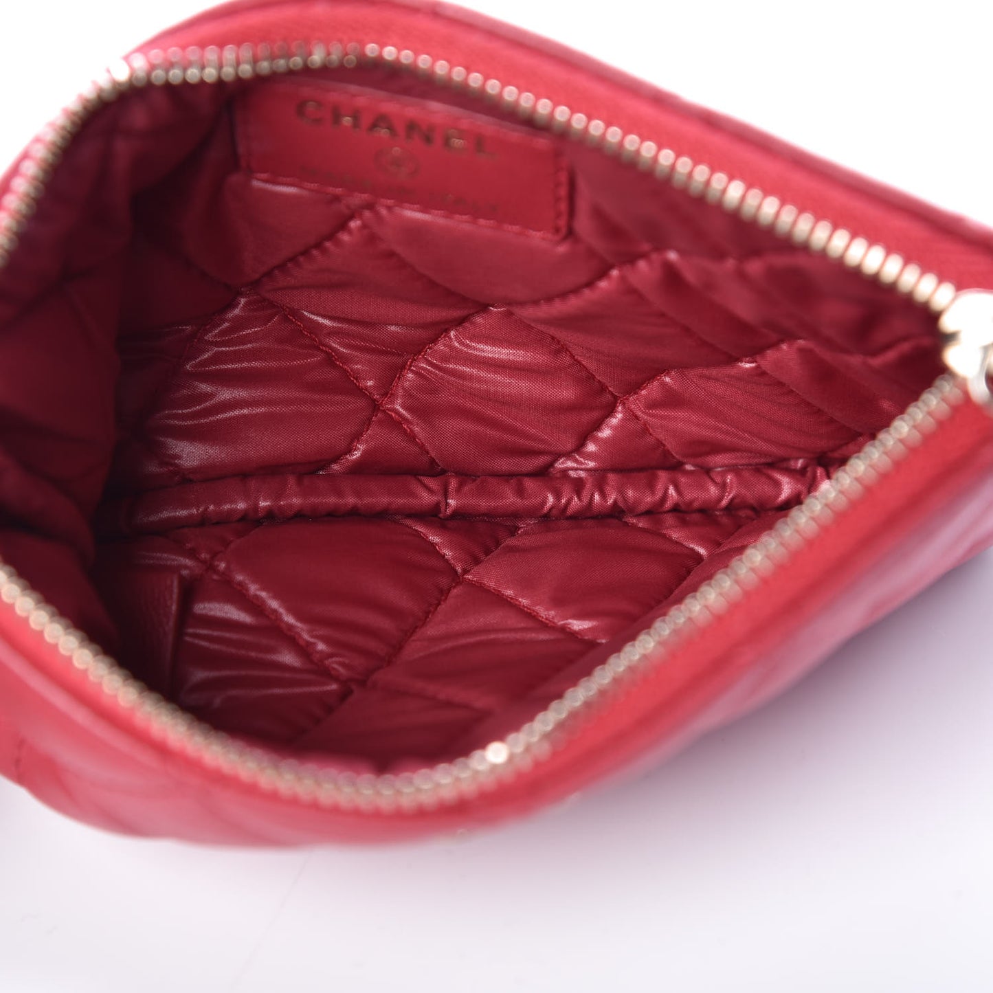 Lambskin Quilted Small Cosmetic Case Dark Pink