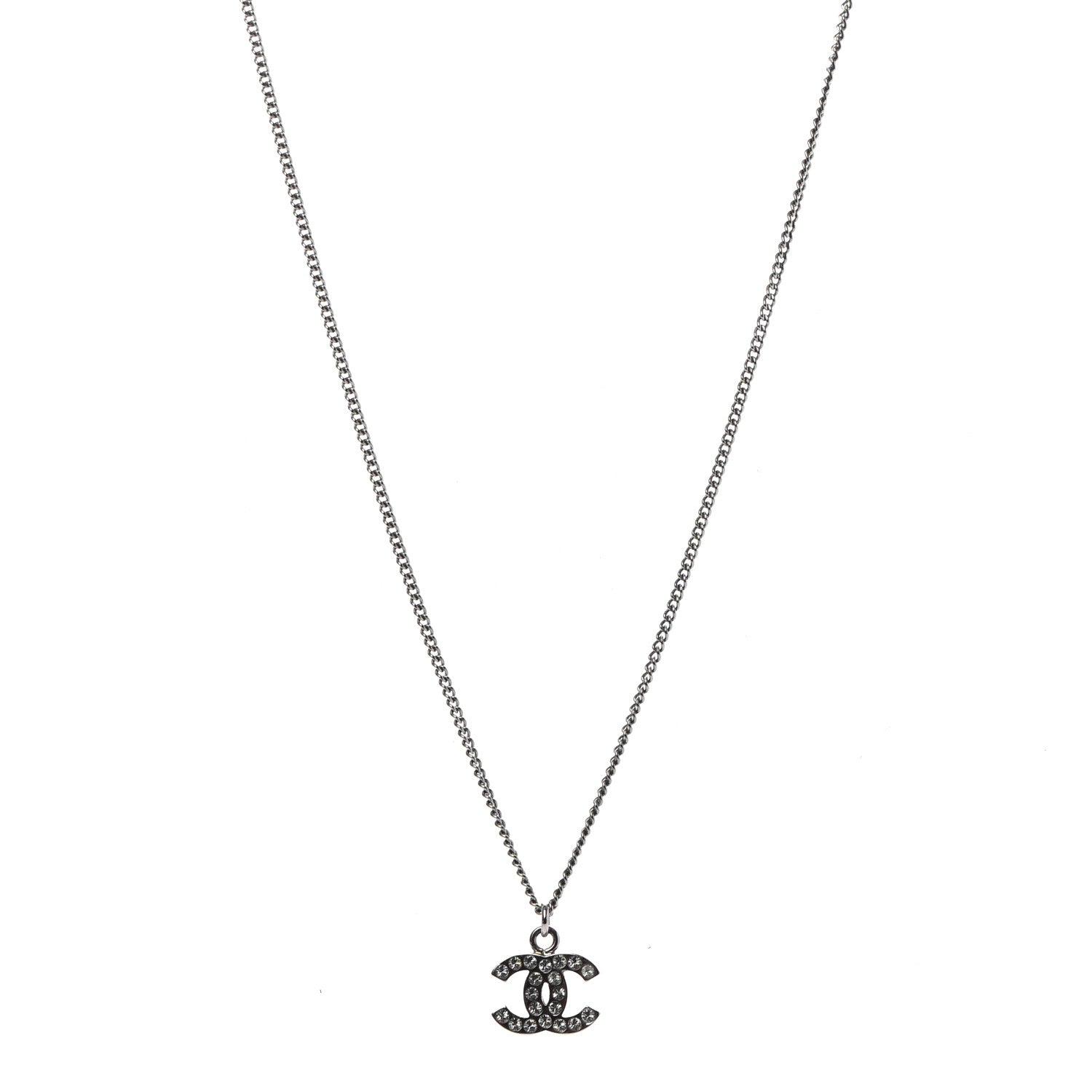 Chanel Crystal Timeless CC Necklace Silver 1 of 5