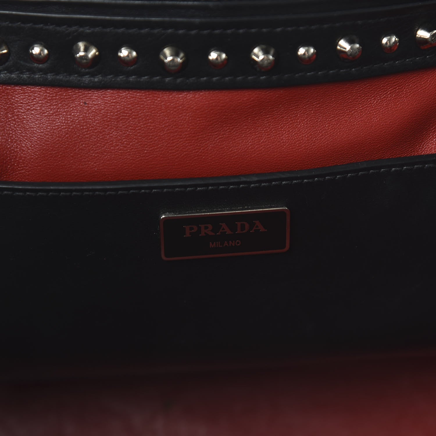 Prada Soft Calfskin Studded East West Tote Black 8 of 12