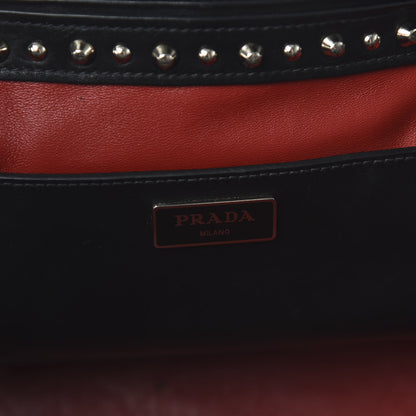 Prada Soft Calfskin Studded East West Tote Black 8 of 12