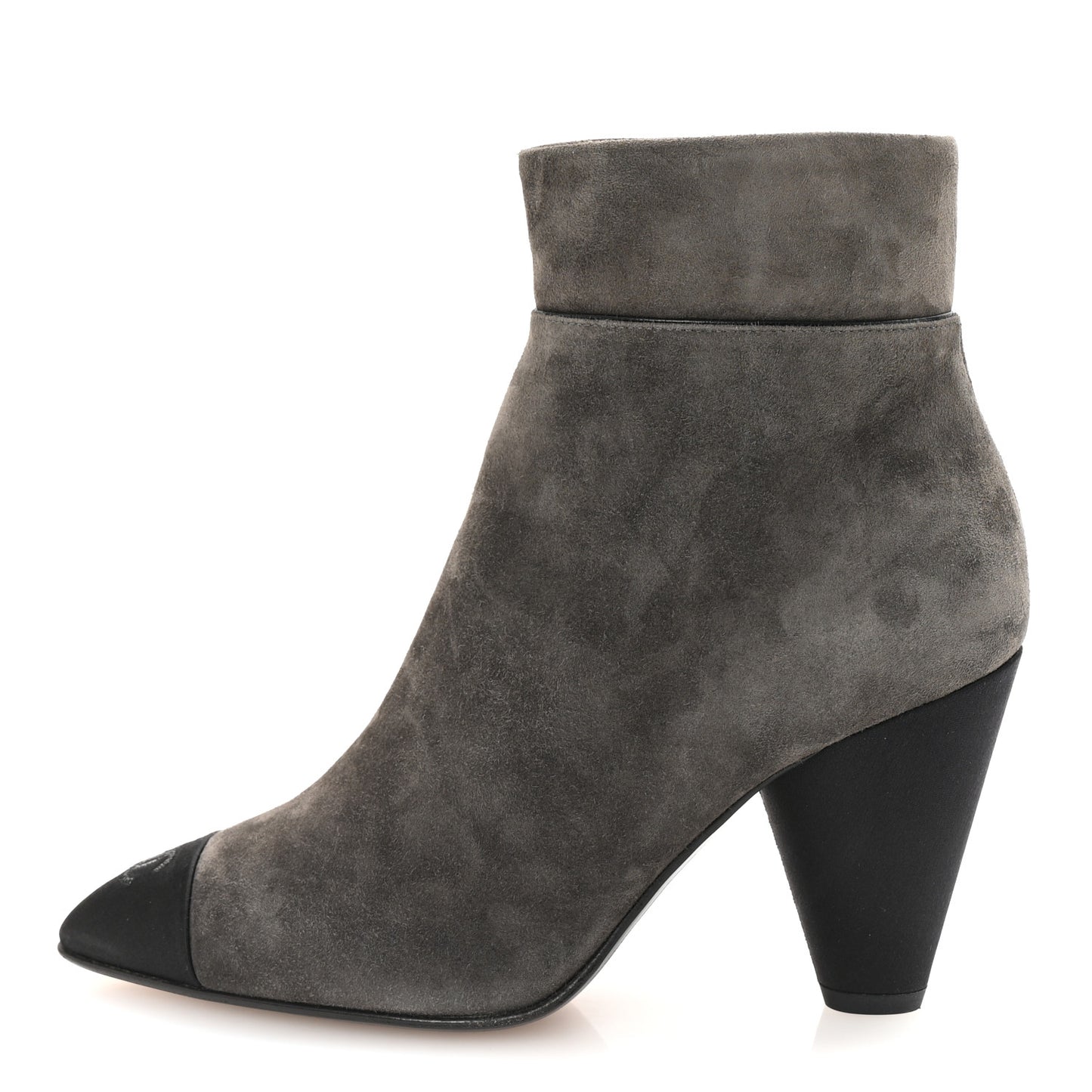 Suede Calfskin Satin Cap Toe Short Boots 38 Grey Black
