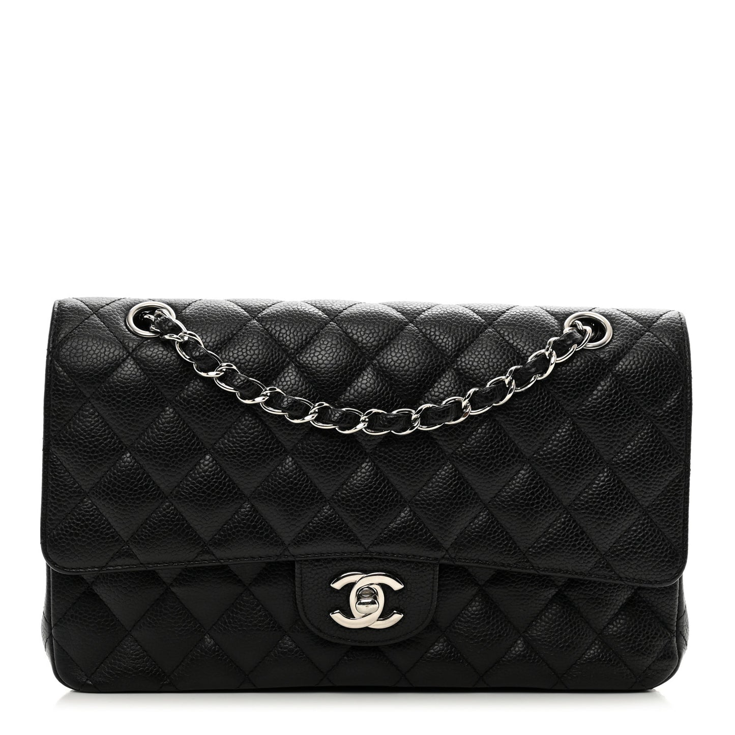 Caviar Quilted Medium Double Flap Black