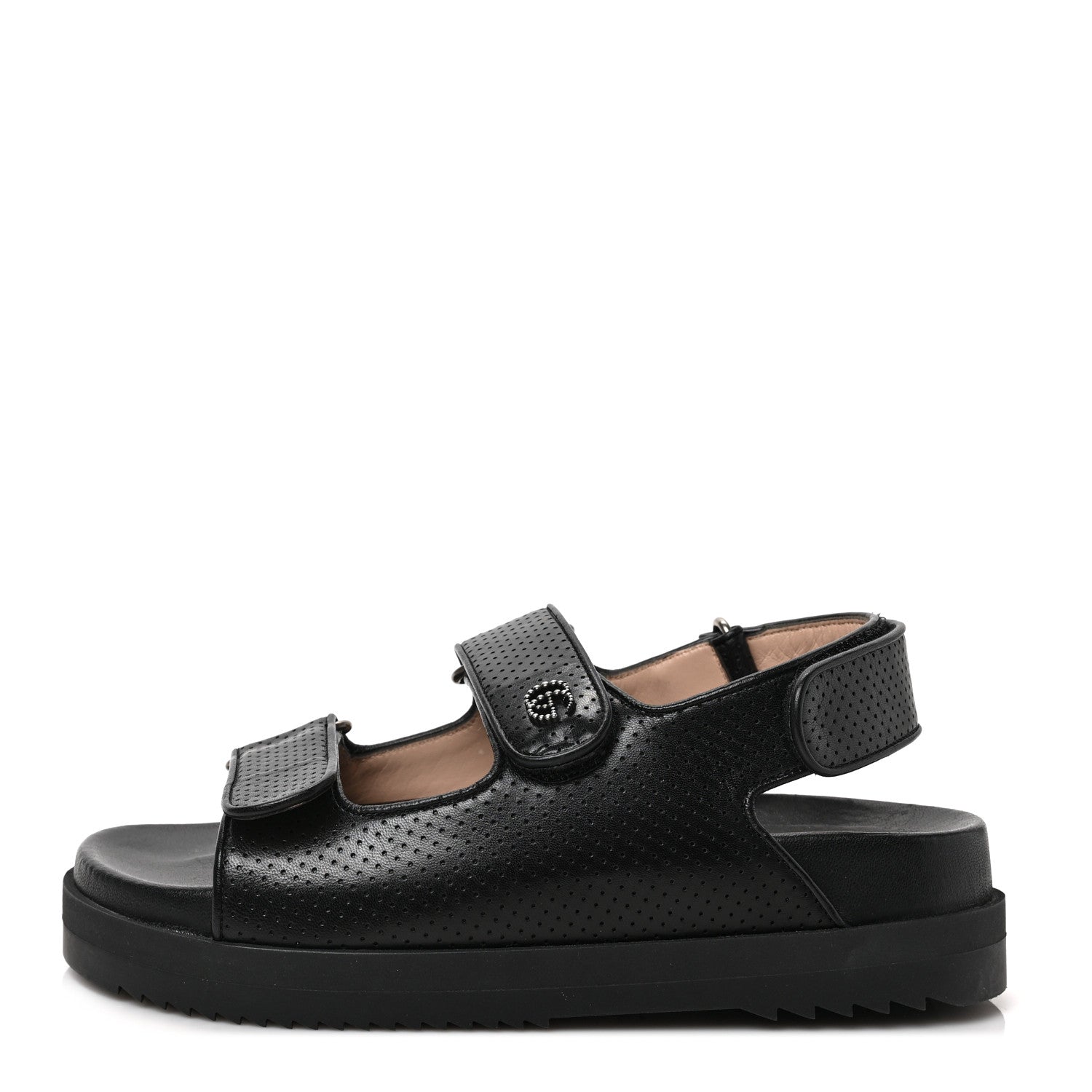 Gucci Malaga Kid Mini Double G Perforated Womens Dad Sandals 36 Black 1 of 9