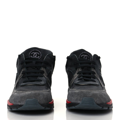 Chanel Calfskin Suede Fabric Mens Sneakers 43 Black Grey Red 2 of 8