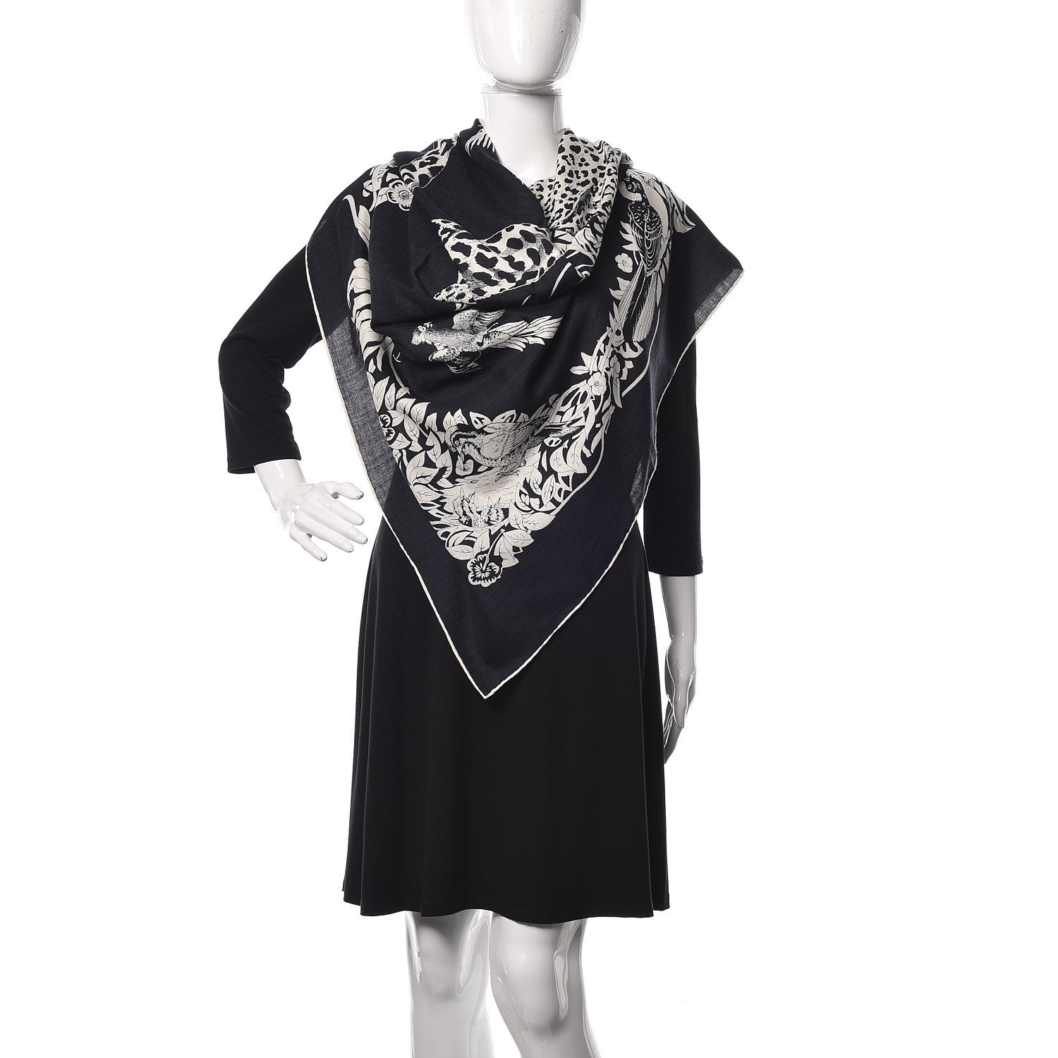 Hermes Cashmere Silk Jungle Love Tattoo Shawl 140 Bleu Black White 2 of 5
