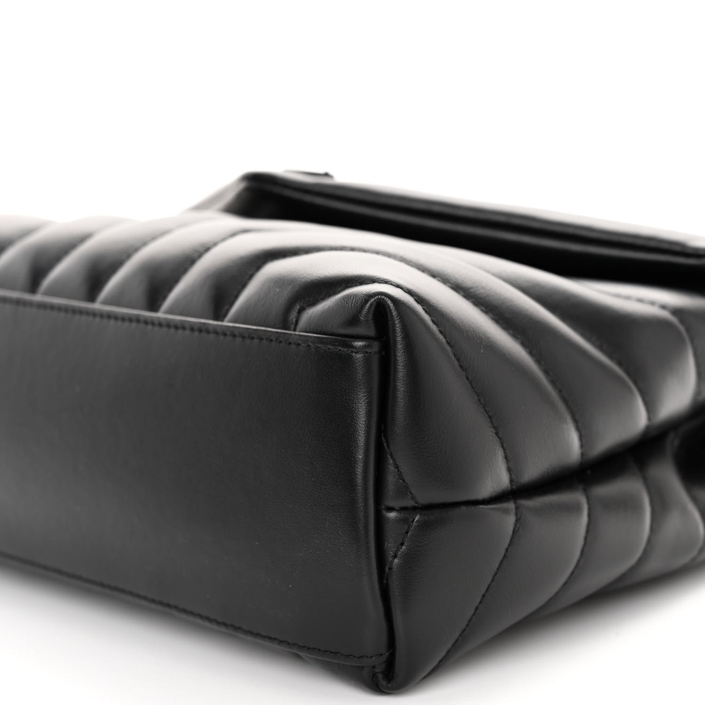 SAINT LAURENT Calfskin Y Quilted Monogram Monochrome Small Loulou Chain Satchel Black