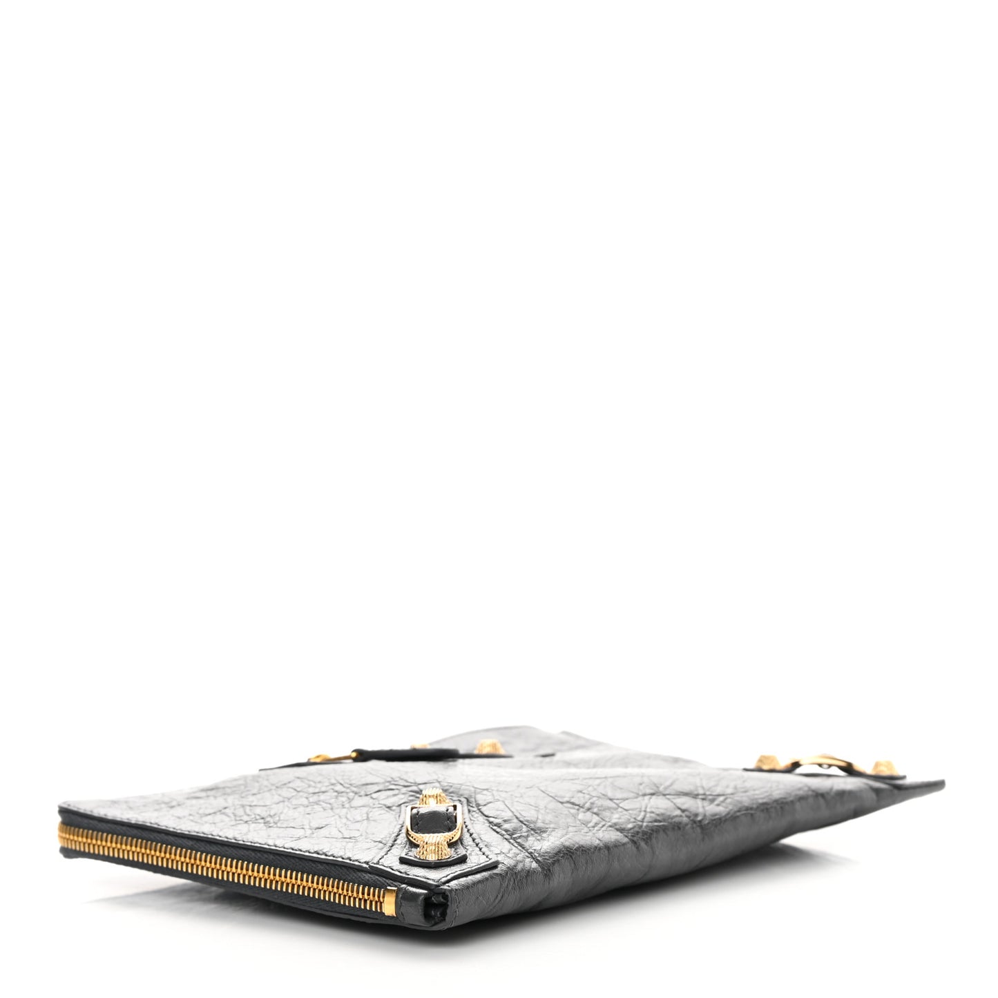Agneau Giant 12 Gold Hardware Pouch Clutch Gris Fossile