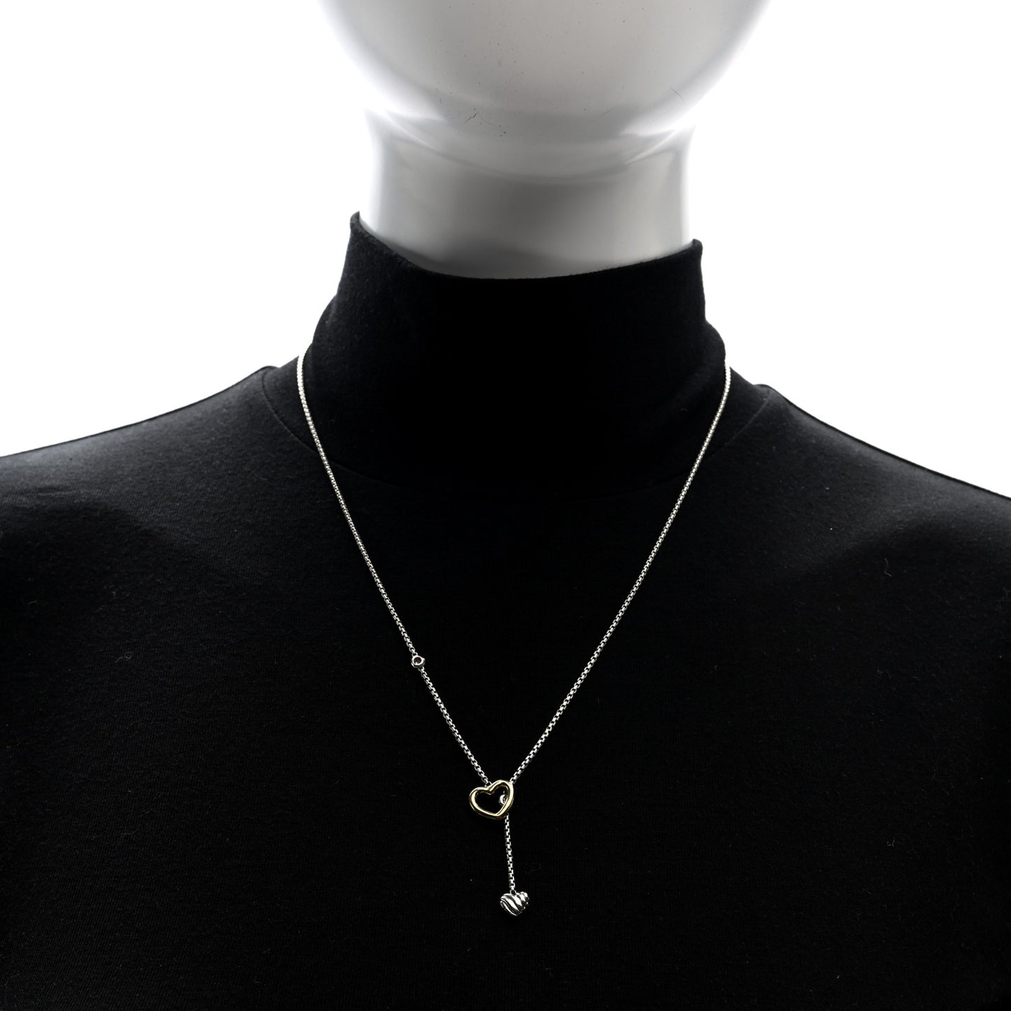 Sterling Silver 18K Yellow Gold Diamond Cable Heart Lariat Necklace