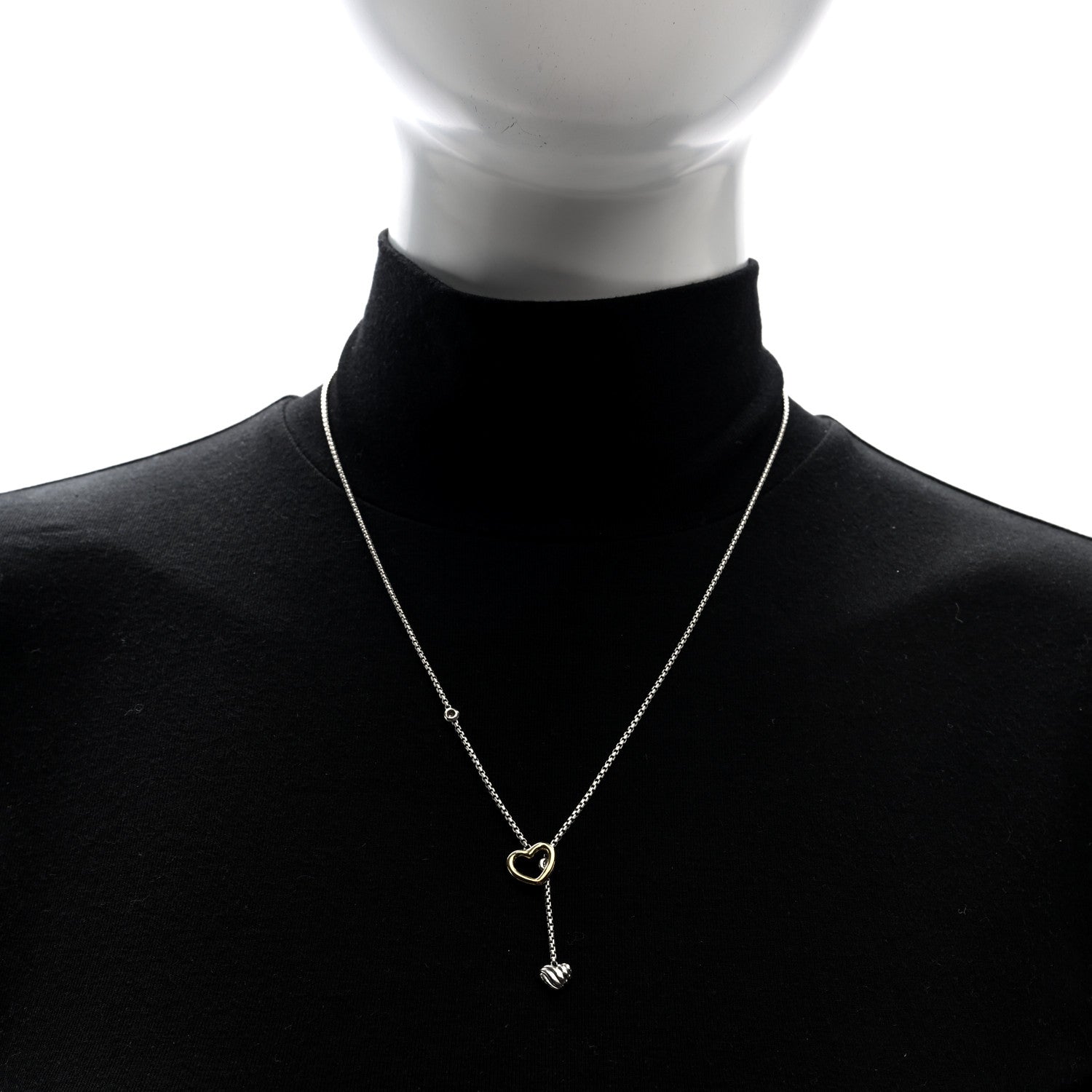 David Yurman Sterling Silver 18K Yellow Gold Diamond Cable Heart Lariat Necklace 2 of 5