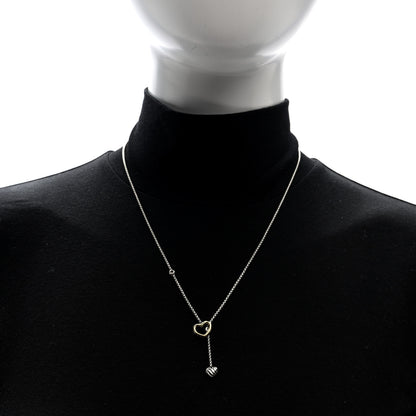 David Yurman Sterling Silver 18K Yellow Gold Diamond Cable Heart Lariat Necklace 2 of 5
