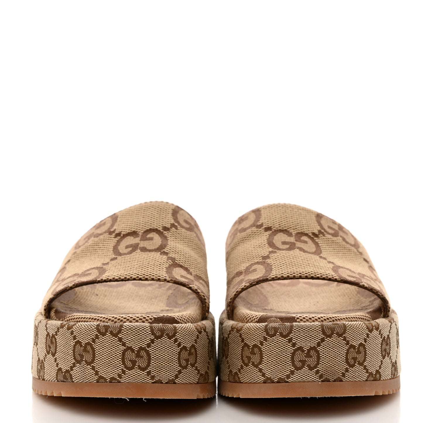 Monogram Maxi GG Angelina Platform 55mm Slide Sandals 38 Camel Ebony