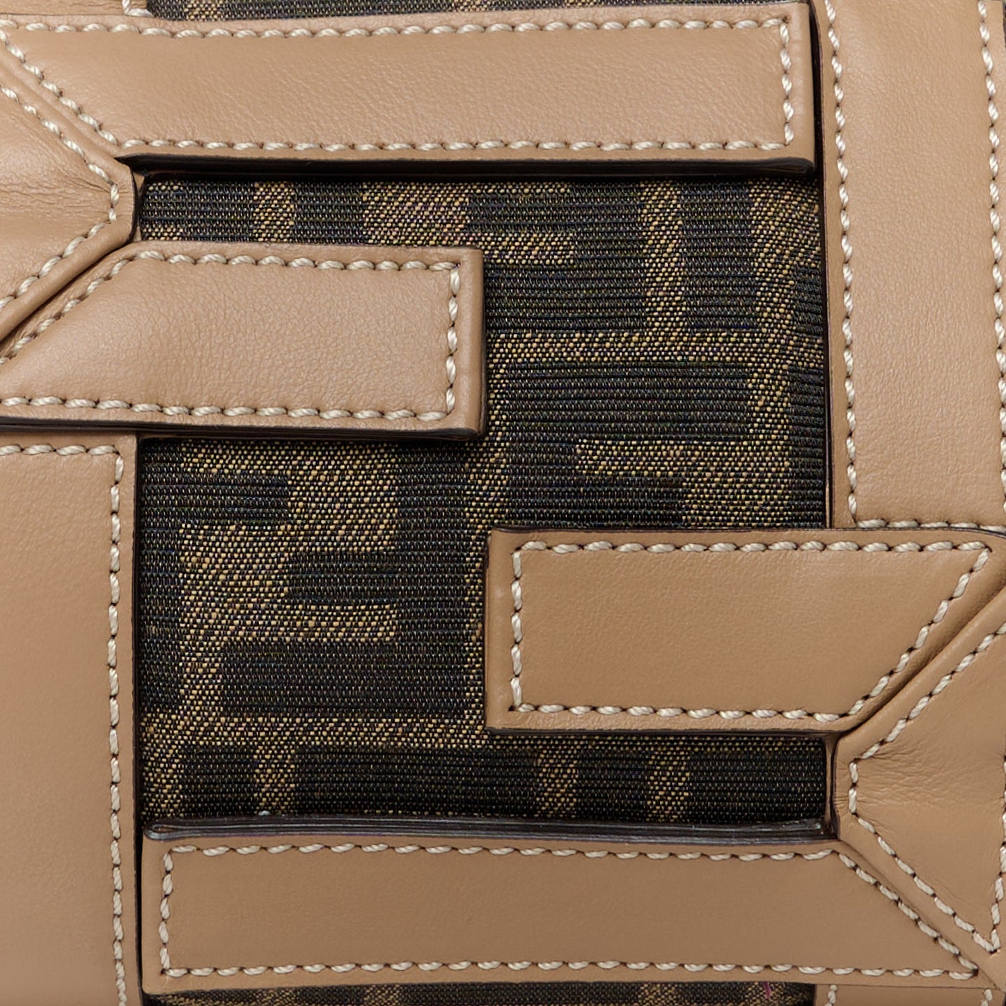 Recycled Fabric Jacquard Vitello Grace FF 1974 Mini O'Lock Bowling Bag Tobacco Moro Sand