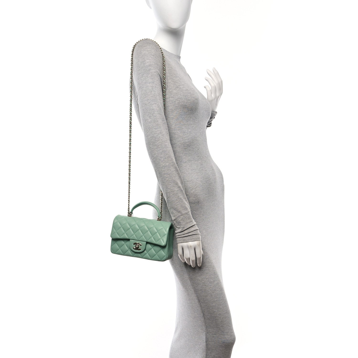 Chanel Lambskin Quilted Mini Top Handle Rectangular Flap Light Green 2 of 11