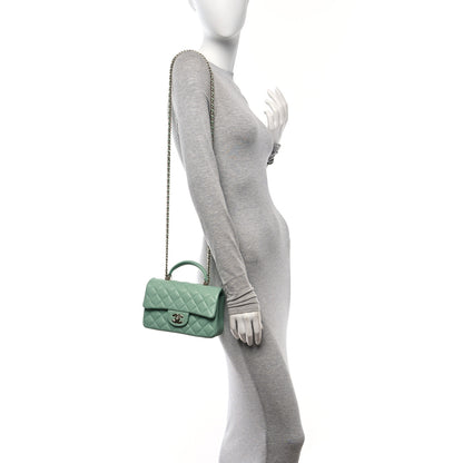 Chanel Lambskin Quilted Mini Top Handle Rectangular Flap Light Green 2 of 11