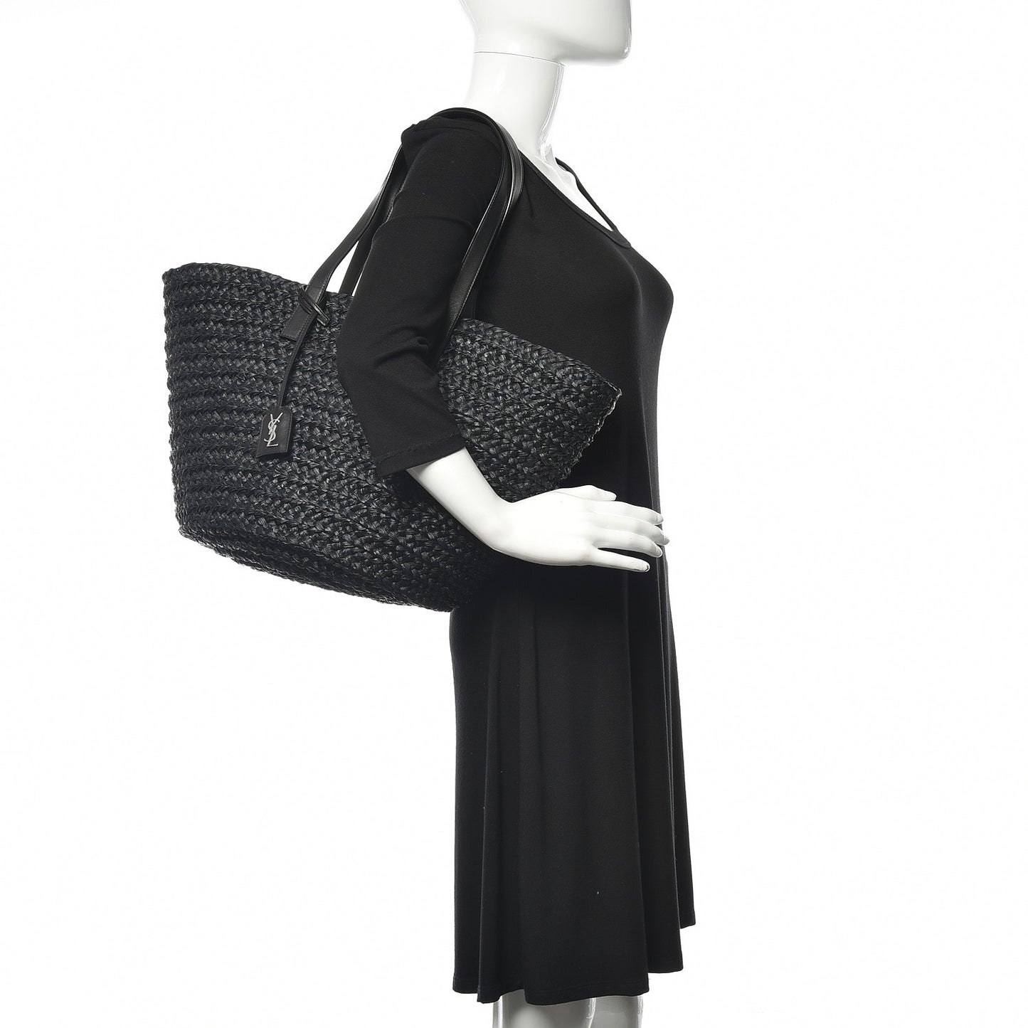 Raffia Medium Panier Bag Black
