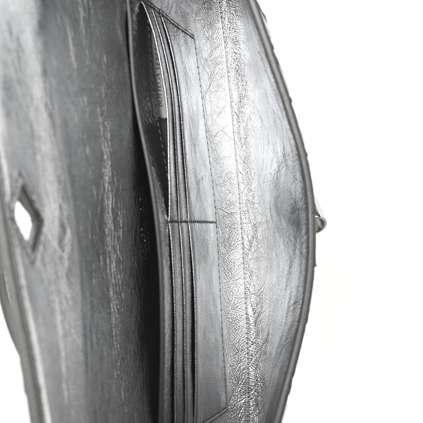 Metallic Nappa Intrecciato Long Andiamo Top Handle Silver