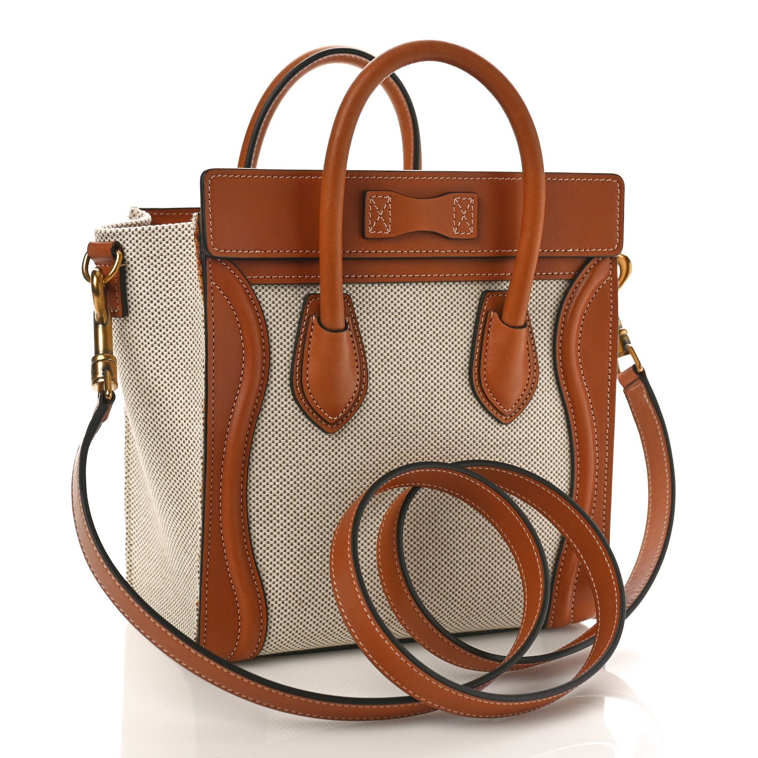 Celine Textile Smooth Calfskin Nano Luggage Tan White 3 of 9