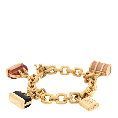Louis Vuitton 18K Yellow Gold Pink Opal Black Onyx Glass Charm Bracelet 1 of 3
