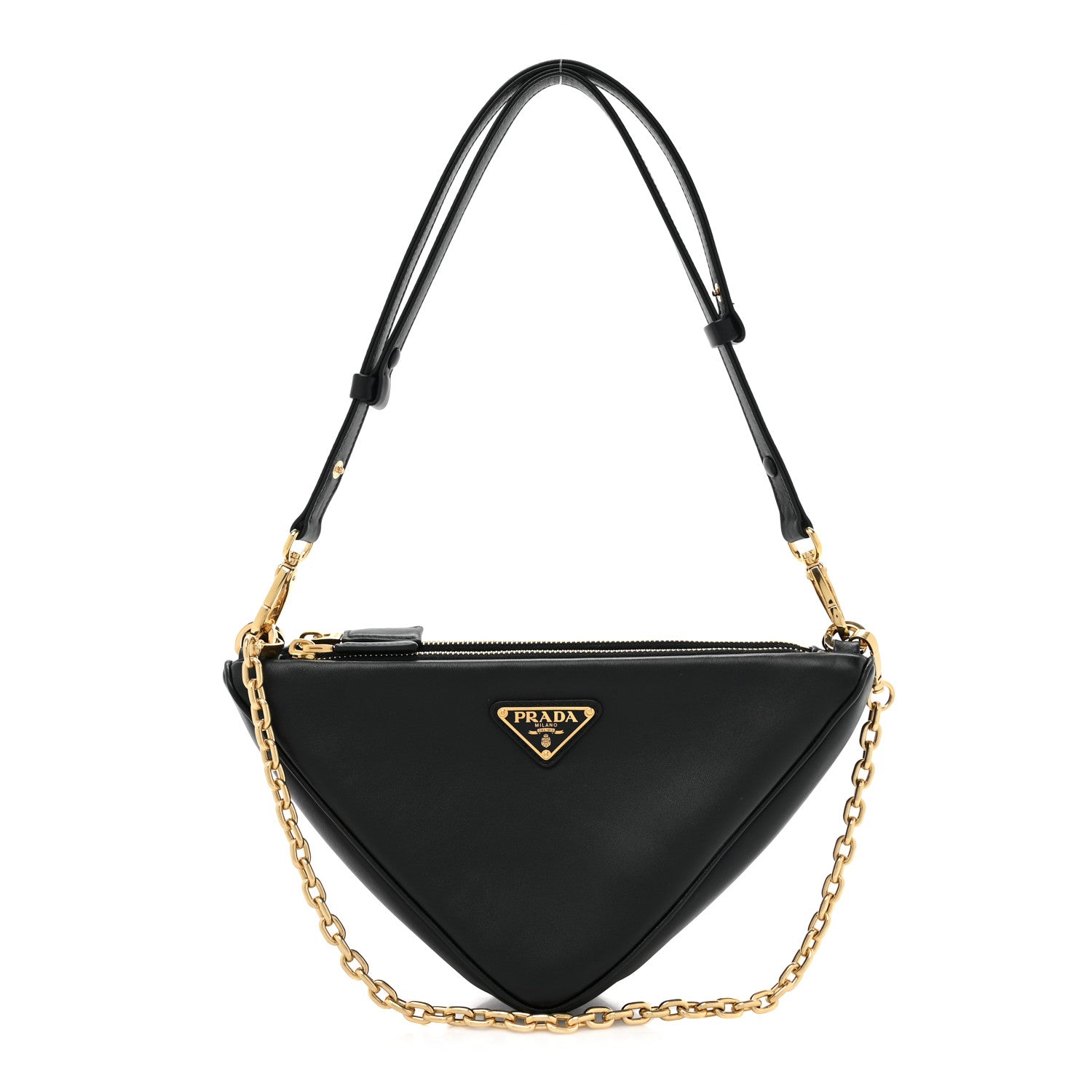 Prada Jacquard Calfskin Triangolo Symbole Embroidered Mini Triangle Double Bag Black Ciliegia 1 of 9