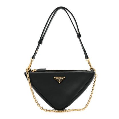 Prada Jacquard Calfskin Triangolo Symbole Embroidered Mini Triangle Double Bag Black Ciliegia 1 of 9