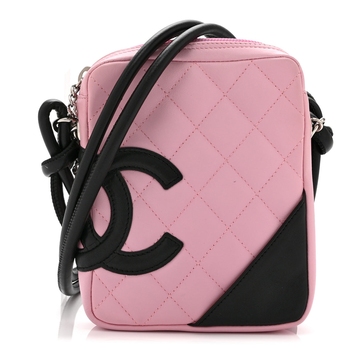 Calfskin Quilted Small Cambon Messenger Pink Black