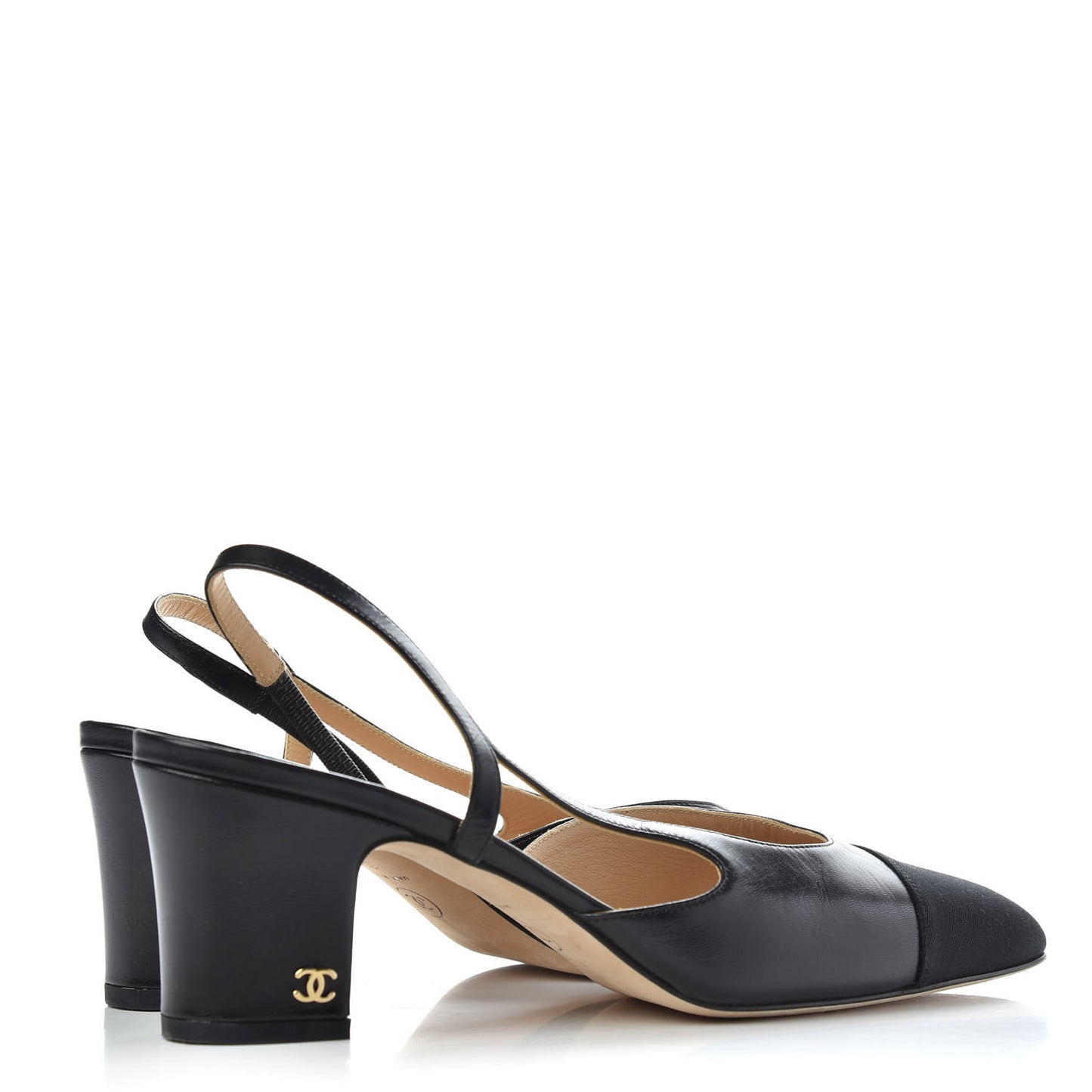 Goatskin Grosgrain Cap Toe CC Slingback Sandals 39 Black