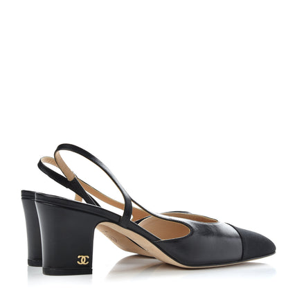 Chanel Goatskin Grosgrain Cap Toe CC Slingback Sandals 39 Black 4 of 10