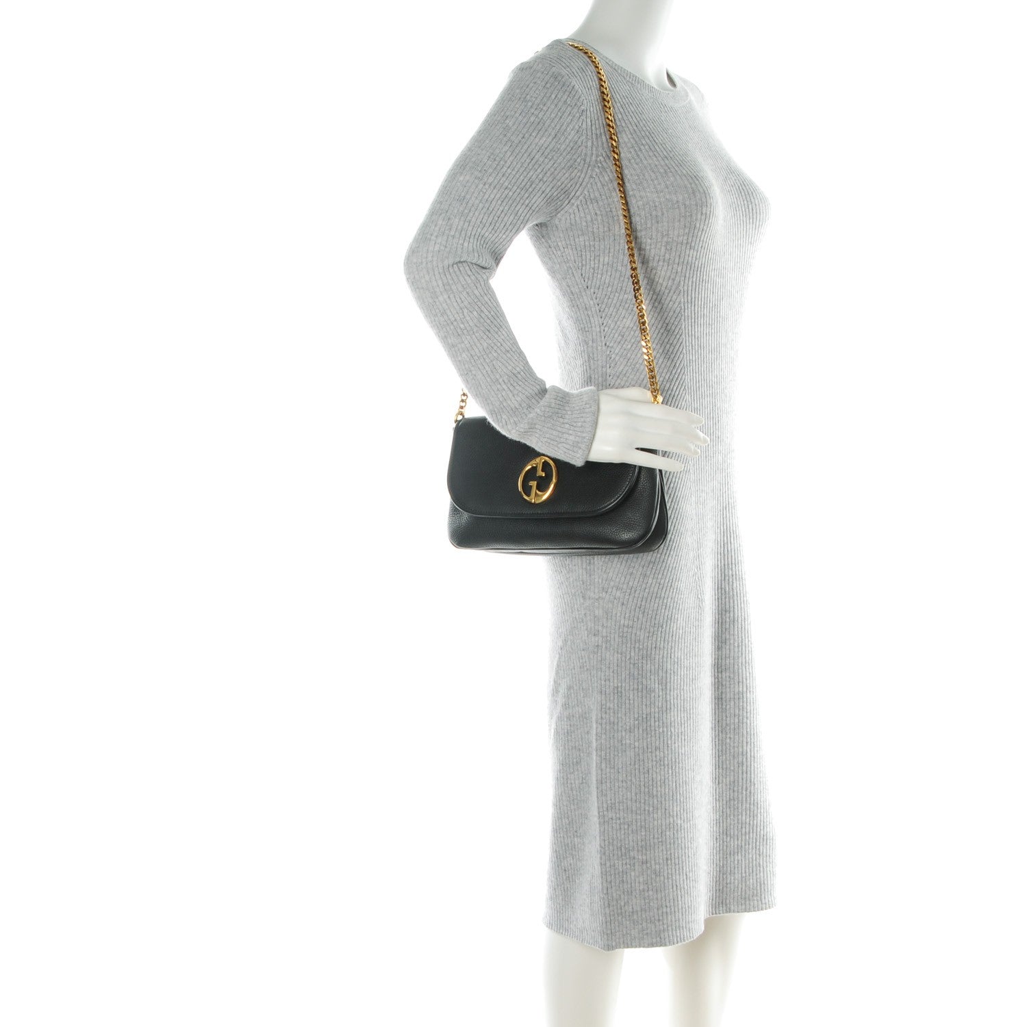 Gucci Calfskin Medium 1973 Chain Shoulder Bag Black 2 of 7