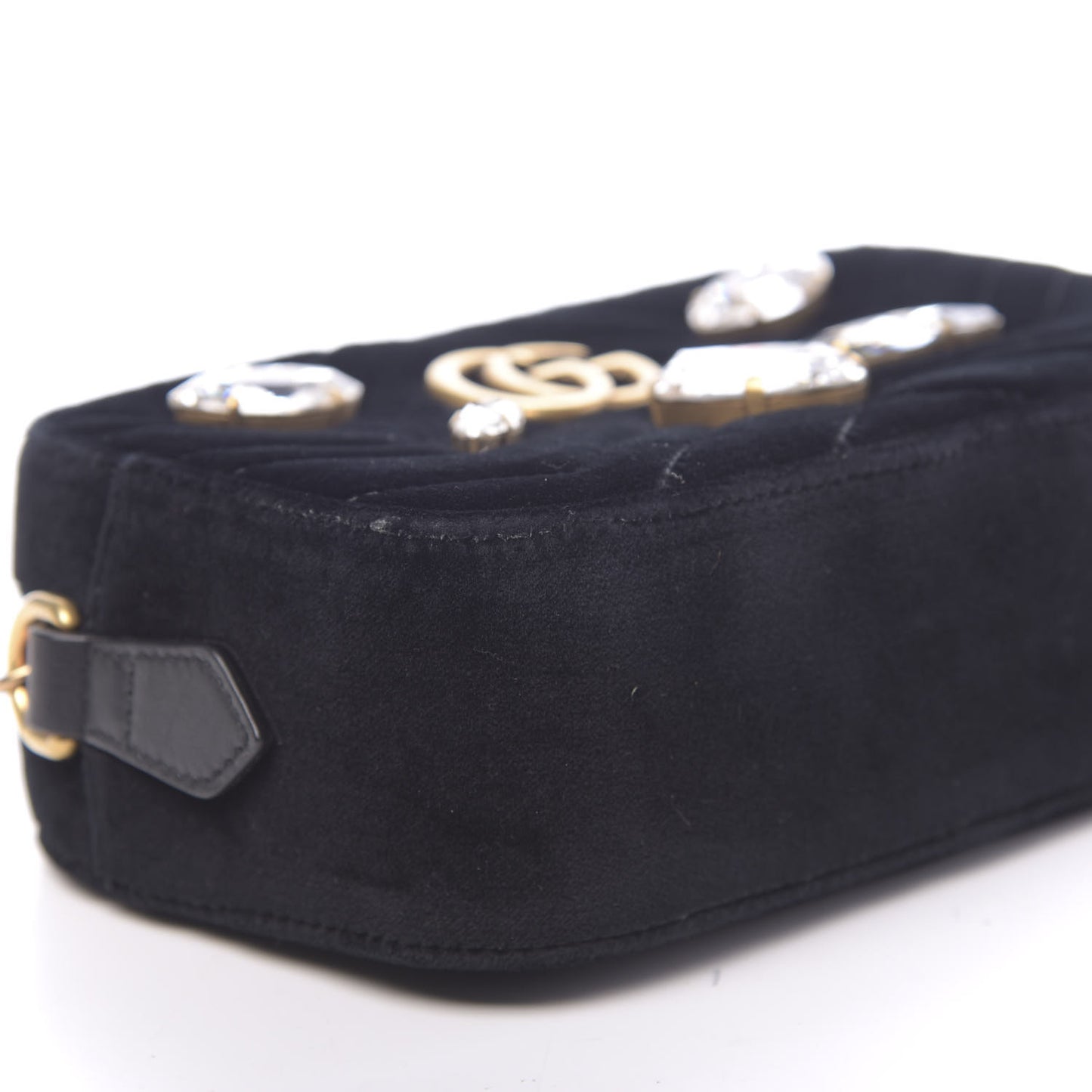 Velvet Matelasse Marquise Crystals Mini GG Marmont Chain Shoulder Bag Black