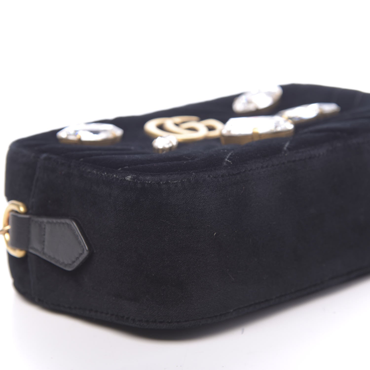 Gucci Velvet Matelasse Marquise Crystals Mini GG Marmont Chain Shoulder Bag Black 8 of 10