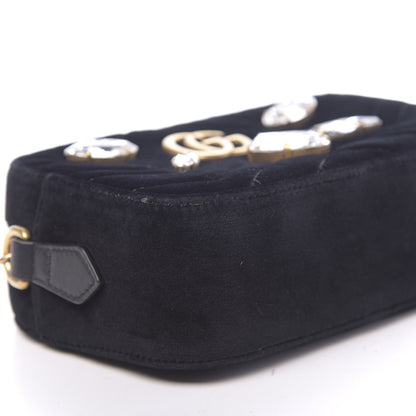 Gucci Velvet Matelasse Marquise Crystals Mini GG Marmont Chain Shoulder Bag Black 8 of 10