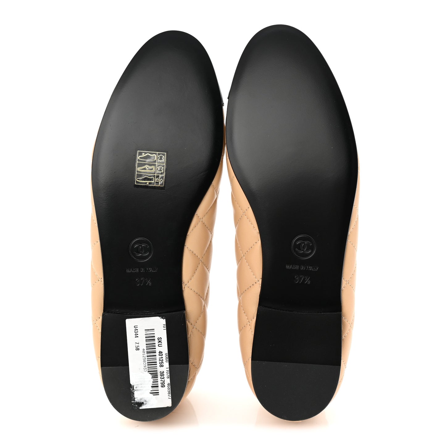 Lambskin Quilted CC Cap Toe Ballerina Flats 37.5 Beige Black
